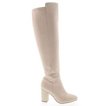 TOP Moda Womens Classy High Heel Knee High Boots - Ivory