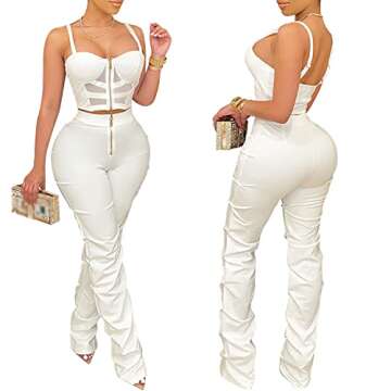 Zoctuo Women's Sexy Jumpsuits Spaghetti Straps Zipper 2 Piece Party Outfits Skinny Romper(5215,White,M)