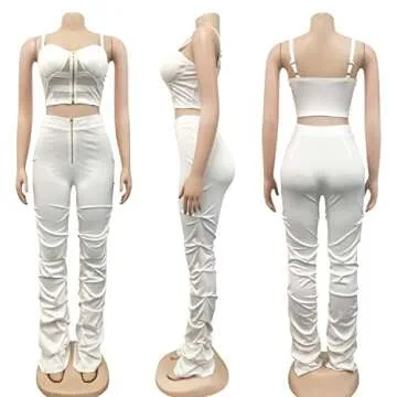 Zoctuo Women's Sexy Jumpsuits Spaghetti Straps Zipper 2 Piece Party Outfits Skinny Romper(5215,White,M)