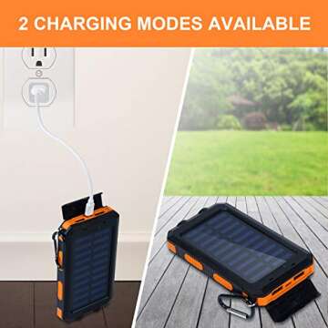 Shiny Flower Solar Charger Power Bank, 20000mAh Portable Solar Battery Charger with LED Flashlight, Compass, 5V/2A, Outdoor Solar Phone Charger for Cell Phone, Tablet, Camping Orange