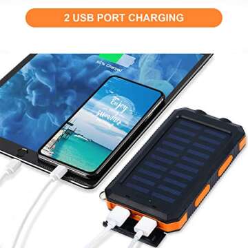 Shiny Flower Solar Charger Power Bank, 20000mAh Portable Solar Battery Charger with LED Flashlight, Compass, 5V/2A, Outdoor Solar Phone Charger for Cell Phone, Tablet, Camping Orange