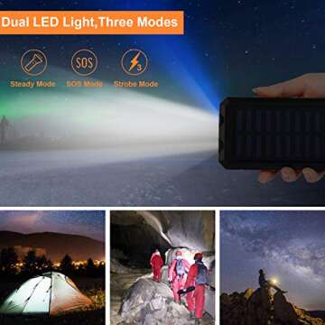 Shiny Flower Solar Charger Power Bank, 20000mAh Portable Solar Battery Charger with LED Flashlight, Compass, 5V/2A, Outdoor Solar Phone Charger for Cell Phone, Tablet, Camping Orange