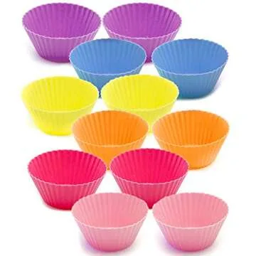 Cupcake Holder Silicone Muffin Cups - 12 Colorful & Non-Stick Baking Liners