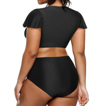 Yonique Womens Two Piece Plus Size Bikini Set High Waisted Swimsuits Tummy Control Bathing Suits Sho...