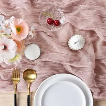 Joanlody Dusty Rose Cheesecloth Table Runner 10Ft Rustic Gauze Cheese Cloth Table Runner Boho Easter Spring Summer Table Runner for Wedding Bridal Baby Shower Decoration 4 Pack