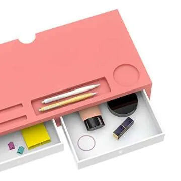 Bambloom Monitor Stand Riser Desk Organizer - with Drawers Keyboard Storage Pink 22x10.6x4.7 inch