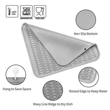 MicoYang Silicone Dish Drying Mat for Multiple Usage,Easy clean,Eco-friendly,Heat-resistant Silicone Mat for Kitchen Counter or Sink,Refrigerator or Drawer Liner Grey XXL 24 inches x 18 inches