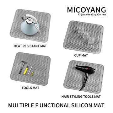 MicoYang Silicone Dish Drying Mat for Multiple Usage,Easy clean,Eco-friendly,Heat-resistant Silicone Mat for Kitchen Counter or Sink,Refrigerator or Drawer Liner Grey XXL 24 inches x 18 inches