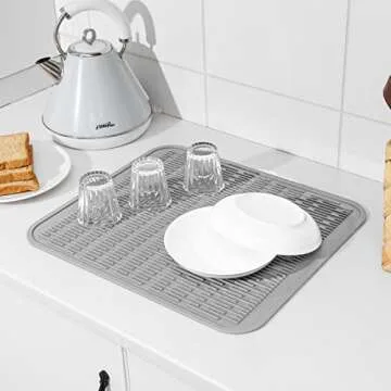 MicoYang Silicone Dish Drying Mat for Multiple Usage,Easy clean,Eco-friendly,Heat-resistant Silicone Mat for Kitchen Counter or Sink,Refrigerator or Drawer Liner Grey XXL 24 inches x 18 inches