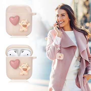 Cute Love Heart Cat AirPod Case for Women and Girls