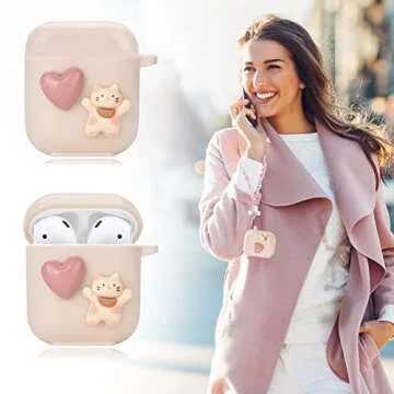 Cute Love Heart Cat AirPod Case for Women and Girls