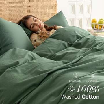 Ventidora Green 3 Piece Duvet Cover Set Queen Size,100% Organic Washed Cotton Linen Feel Like Textur...