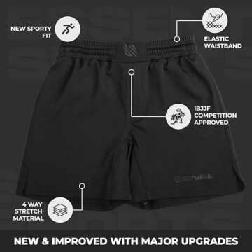 Sanabul Essential MMA Shorts for Men Boxing No Gi Jiu Jitsu Grappling BJJ Shorts, Black 32 inch W