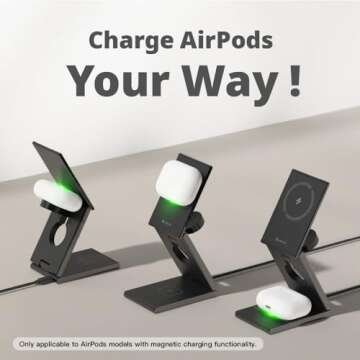 ADAM elements Magnetic Wireless Charger/Travel Charger - Mag Z Magnetic 3-in-1 Foldable Travel Charging Station for iPhone 12/13/14/15/16 Series, Apple Watch & AirPods, Samsung Galaxy Devices (Black)