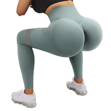 SUUKSESS Scrunch Butt Lifting Seamless Leggings for Women Booty High Waisted Workout Yoga Pants (Light Green, S)
