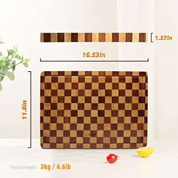 Ebony&Acacia Wood Cutting Board for Kitchen(16"x11")-with Side Handles and Juice Grooves,Wooden Chopping Board for Meat, Vegetables, Fruit,Cheese,Handmade Cutting Boards