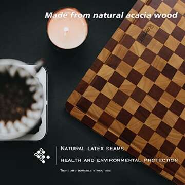 Ebony&Acacia Wood Cutting Board for Kitchen(16"x11")-with Side Handles and Juice Grooves,Wooden Chopping Board for Meat, Vegetables, Fruit,Cheese,Handmade Cutting Boards