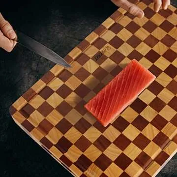 Ebony&Acacia Wood Cutting Board for Kitchen(16"x11")-with Side Handles and Juice Grooves,Wooden Chopping Board for Meat, Vegetables, Fruit,Cheese,Handmade Cutting Boards