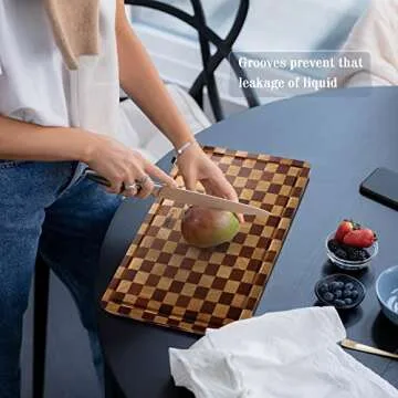 Ebony&Acacia Wood Cutting Board for Kitchen(16"x11")-with Side Handles and Juice Grooves,Wooden Chopping Board for Meat, Vegetables, Fruit,Cheese,Handmade Cutting Boards