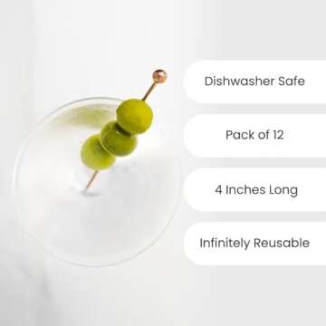 A Bar Above Short Cocktail Picks, Metal Stir Sticks, for Drink Garnish, Bloody Mary Skewers, Shrimp Cocktail, and More, Stainless Steel Cocktail Toothpicks, for Appetizers, Cocktails Pick, 12 Pcs
