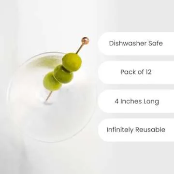 A Bar Above Short Cocktail Picks, Metal Stir Sticks, for Drink Garnish, Bloody Mary Skewers, Shrimp Cocktail, and More, Stainless Steel Cocktail Toothpicks, for Appetizers, Cocktails Pick, 12 Pcs