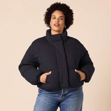 Amazon Essentials Women's Cropped Full-Zip Puffer Jacket (Quilted Matte or Sherpa Fleece)