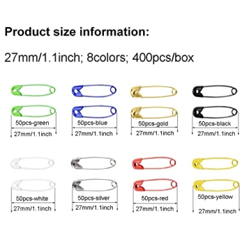 BESTCYC 400 Pcs Durable 27mm Safety Pins in 8 Colors