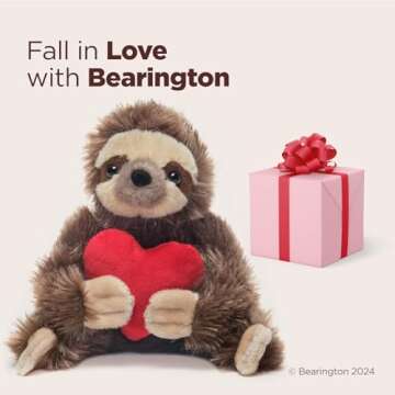 Bearington Sloth Plush Valentine's Day Stuffed Animals 6 in Ideal for Valentine's Gift for Kids
