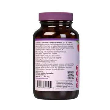 Bluebonnet Nutrition Vitamin D3 & K2 EarthSweet Chewable Tablets, for Immune, Mood & Heart Health*, Soy-Free, Gluten-Free, Non-GMO, Kosher Dairy, 60 Raspberry Flavor Chewable Tablets, 60 Servings