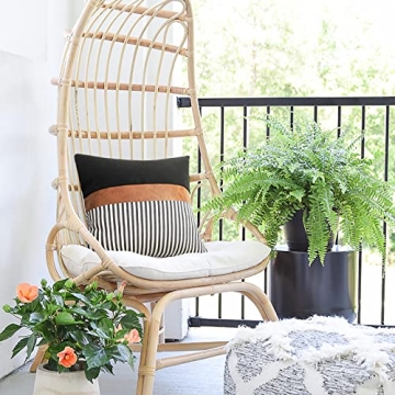 cygnus 22x22 inches Pillow Covers Set of 2 Farmhouse Decor Stripe Patchwork Linen Throw Pillow Covers Modern Faux Leather Covers for Couch Sofa, Black