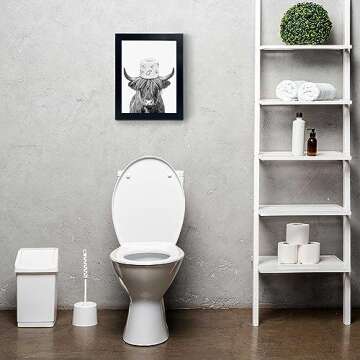 Black Framed Bathroom Decor - Funny Highland Cow Wall Art in Bathtub, Black and White Canvas Cow In Bathroom Picture, Humor Animals Artwork Prints, Rustic Farmhouse Style Wall Decor Ready To Hang for Living Room, Bathroom, Bedroom, Kids Bathroom