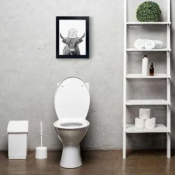 Black Framed Bathroom Decor - Funny Highland Cow Wall Art in Bathtub, Black and White Canvas Cow In Bathroom Picture, Humor Animals Artwork Prints, Rustic Farmhouse Style Wall Decor Ready To Hang for Living Room, Bathroom, Bedroom, Kids Bathroom