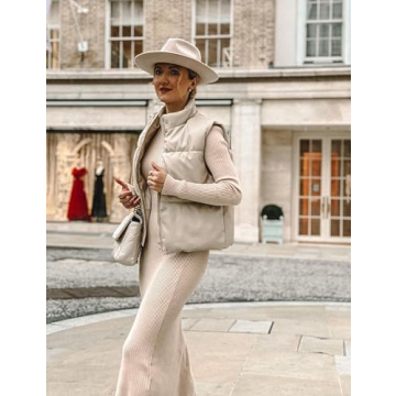 Ailoqing Women's Faux Leather Puffer Vest - Stylish Cold Weather