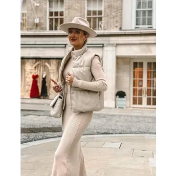 Ailoqing Women's Faux Leather Puffer Vest - Stylish Cold Weather