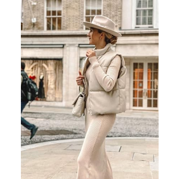 Ailoqing Women's Faux Leather Puffer Vest - Stylish Cold Weather