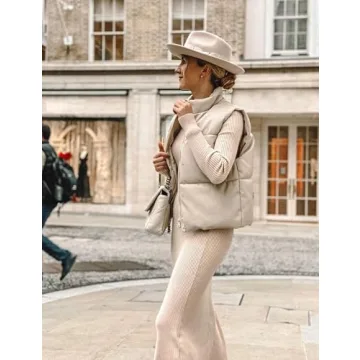 Ailoqing Women's Faux Leather Puffer Vest - Stylish Cold Weather