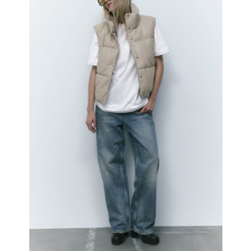 Ailoqing Women's Faux Leather Puffer Vest - Stylish Cold Weather