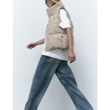 Ailoqing Women's Faux Leather Puffer Vest - Stylish Cold Weather