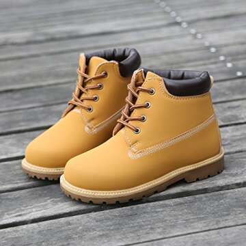 Hawkwell Kids Classic Ankle Boots Work boots(Toddler/Little Kid),Tan PU,11 M US