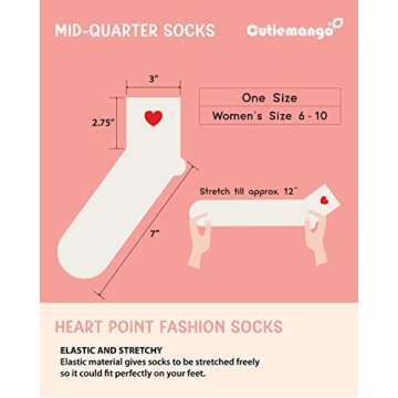 CUTIE MANGO 5 Pairs Heart Print Ankle Socks Mid-quarter Daily Casual Soft Comfortable Fit Simple Cute Design Lovely Socks Short Crew Premium Cotton Sox 6,7,8,9,10 size for women (Oatmeal)