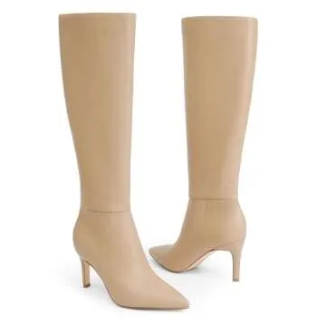 Easyfox Knee High Boots Women Pointed Toe Tall Boots Stiletto High Heels Long Boots Side Zipper Size 8