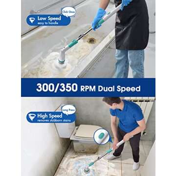 Sweepulire Electric Spin Scrubber SW1, Electric Bathroom Scrubber with Long Handle, 2 Spin Speeds, Shower Cleaner Brush Electric with 4 Brush Heads, Cleaning Supplies for Tub, Shower, Tile, Tile