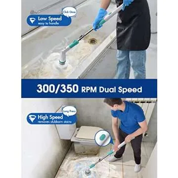 Sweepulire Electric Spin Scrubber SW1, Electric Bathroom Scrubber with Long Handle, 2 Spin Speeds, Shower Cleaner Brush Electric with 4 Brush Heads, Cleaning Supplies for Tub, Shower, Tile, Tile