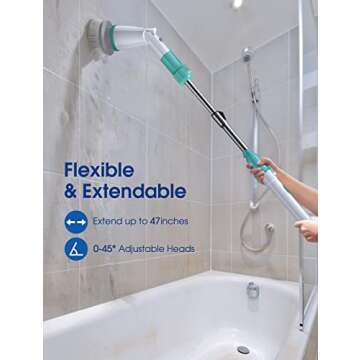 Sweepulire Electric Spin Scrubber SW1, Electric Bathroom Scrubber with Long Handle, 2 Spin Speeds, Shower Cleaner Brush Electric with 4 Brush Heads, Cleaning Supplies for Tub, Shower, Tile, Tile