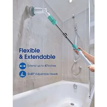 Sweepulire Electric Spin Scrubber SW1, Electric Bathroom Scrubber with Long Handle, 2 Spin Speeds, Shower Cleaner Brush Electric with 4 Brush Heads, Cleaning Supplies for Tub, Shower, Tile, Tile