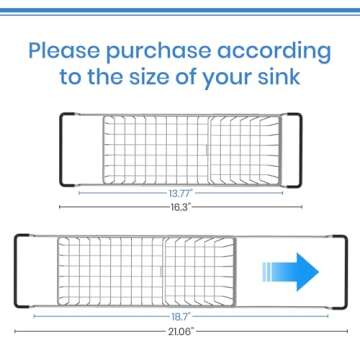 TreeLen Sink Caddy Sponge Holder Kitchen Sink Organizer Sponge Caddy Expandable 16.3" to 21" Farmhou...