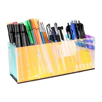 ogeee Colorful Transparent Pencil Holders,Acrylic Pen Holder,Makeup Organizer 4 Compartments for Des...