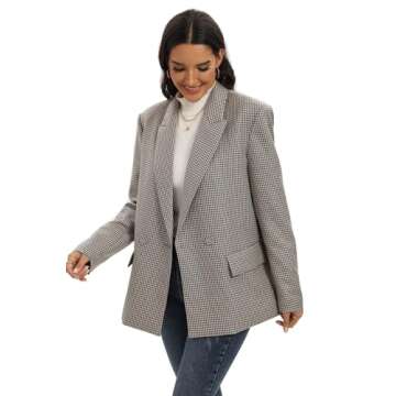 TRNY Women's Oversized Double-Breasted Suit Blazer Jacket Long Sleeve Casual Boyfriend Style Work Office Blazer with Pockets