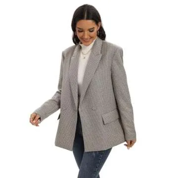 TRNY Women's Oversized Double-Breasted Suit Blazer Jacket Long Sleeve Casual Boyfriend Style Work Office Blazer with Pockets