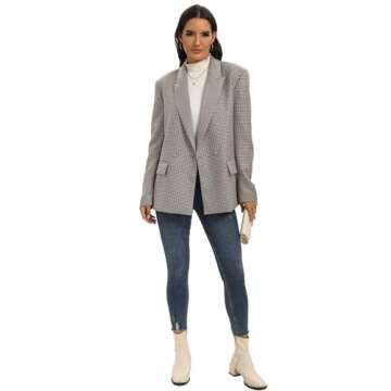 TRNY Women's Oversized Double-Breasted Suit Blazer Jacket Long Sleeve Casual Boyfriend Style Work Office Blazer with Pockets